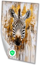 Zebra met goudaccenten - Zebra wanddecoratie - Muurdecoratie dieren - Avant-garde - Poster decoratie - Woonkamer decoratie - poster 70x100 cm