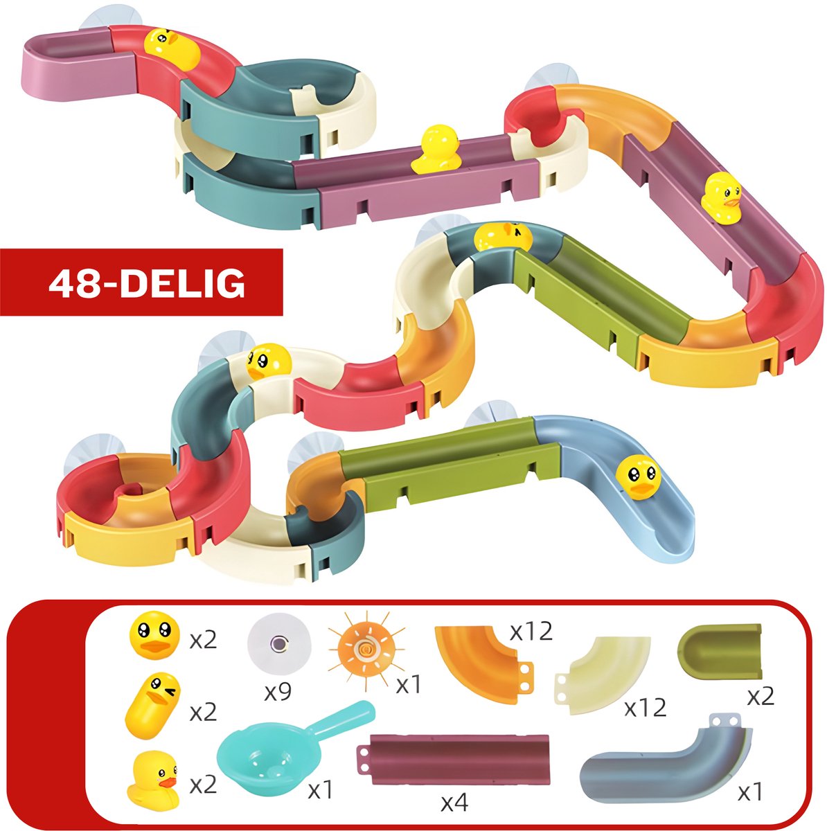ZoeZo Design - Badspeelgoed - Waterval Glijbaan voor Baby's & Peuters - Water Knikkerbaan Speelset - 48-delig - Bad Montageset met Eendjes - Kinderen - Kinderspel - Waterglijbaan — afbeelding 3