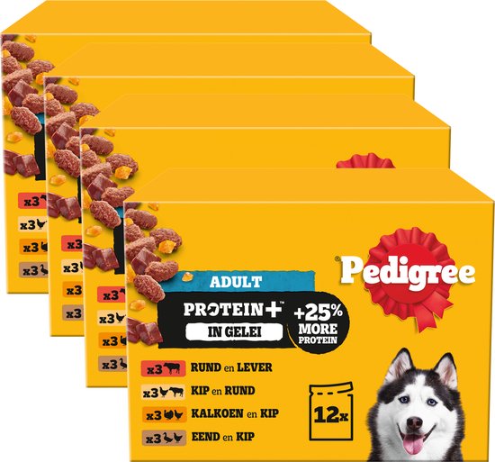 Pedigree Adult Maaltijdzakjes - Proteïne+ Selectie in gelei - Hondenvoer - 48 x 85g
