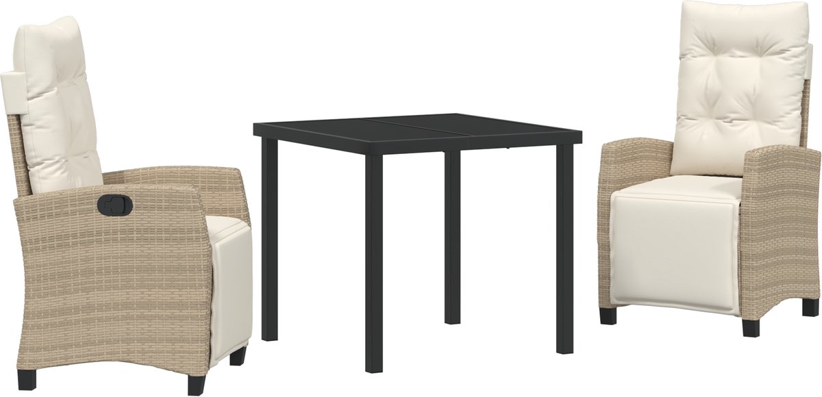 vidaXL - Tuin - Eettafel - Set - met - kussen - 3 - pcs - Beige - poly - rattan