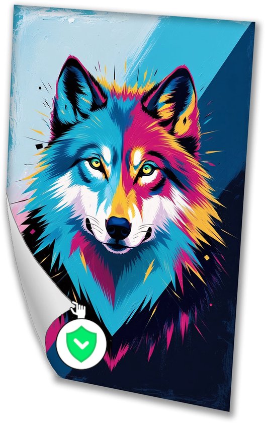 Kleurrijk abstract wolf portret - Wolf poster - Posters dier - Psychedelisch - Slaapkamer poster - Wanddecoratie woonkamer - poster 100x150 cm