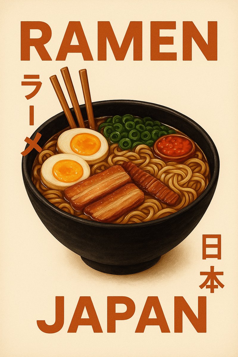 Ramen Japan Poster Ingelijst A3 – Vintage Japanse Noodles Illustratie – Inclusief Zwarte Lijst – Retro Keuken Decoratie
