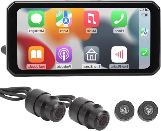 Motorfiets Dashcam met dubbele camera 1440P en 6,25 inch scherm - Waterdicht - Draadloze CarPlay en GPS - 256GB TF-kaart - Dashcam