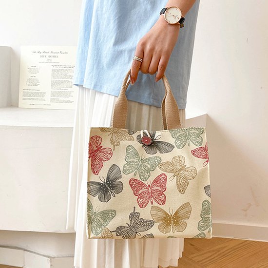 Lunchtas - Lunchbox tas - picknicktas - Canvas lunchbox tas - grote capaciteit - lunchtas - boodschappentassen - handtassendraagbare lunchtas - Beige - klein van Merkloos — afbeelding 4