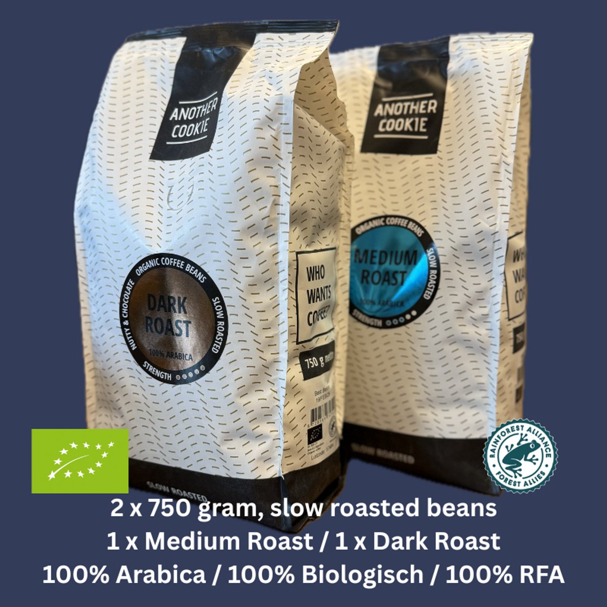 Goedkoopste Another Cookie - Koffie - Espresso bonen - 100 Arabica, Biologisch en RFA - Medium en Dark roast - Proefpakket - 2x 750 gram