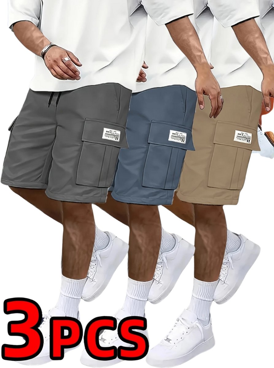 Livano Korte Broek Heren Cargobroek Spijkerbroek met Zakken Volwassenen Jongens Shorts 3 Pcs Gemengd Grijs