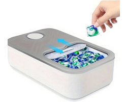 Wasmiddel Pod Opbergcontainer met Glijdend Deksel - Voor Tot 150 Was Pods - Ideaal voor Wasruimte Organisatie en Opslag - Handige Wasmiddel Organizer