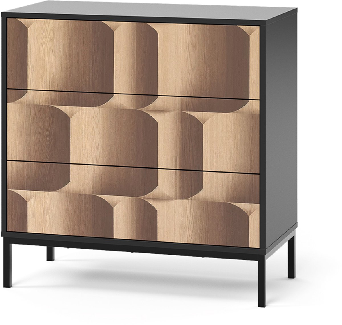Vicco Eliza Ladekast – 80 x 81.2 cm met 3 laden Zwart/eiken