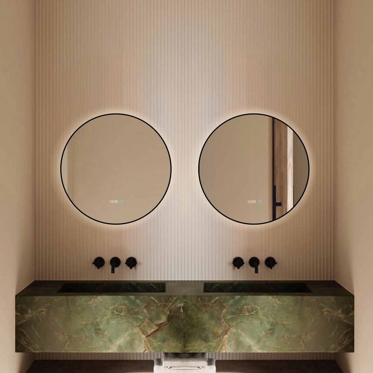 Lumoire® Spiegel Met Verlichting - 80CM Rond - Set van 2 - Badkamerspiegels met Zwarte Rand