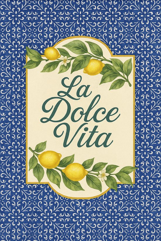 La Dolce Vita Poster Ingelijst – Italiaans Tegel Design met Citroenen – 30 x 42 cm Inclusief Zwarte Lijst – Keuken & Woondecoratie