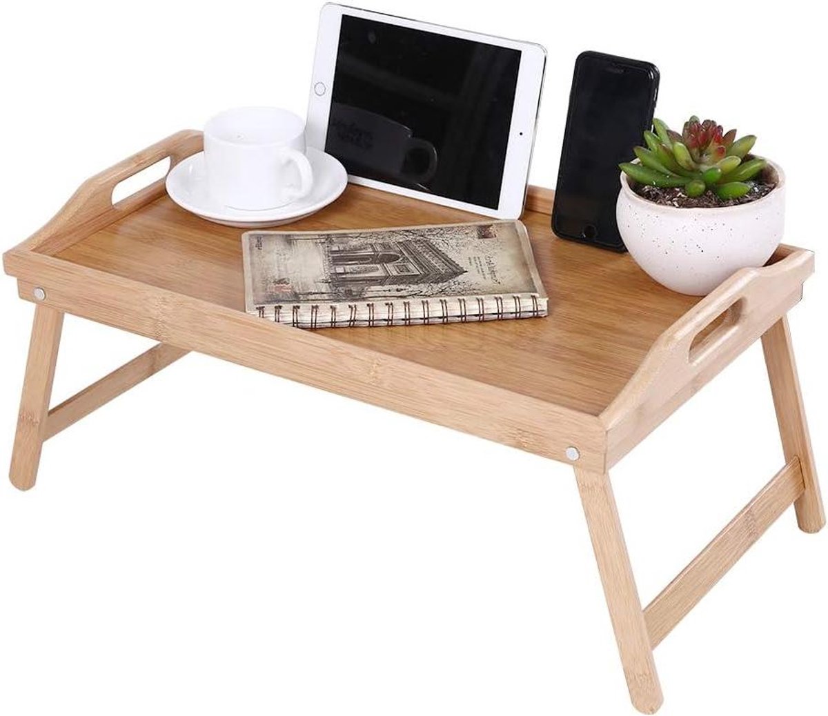 Bamboe Bed Lade Tafel met Opvouwbare Poten Serveer Draagbare Laptop Lade Snack Lade Ontbijt Lade Tekentafel (50)