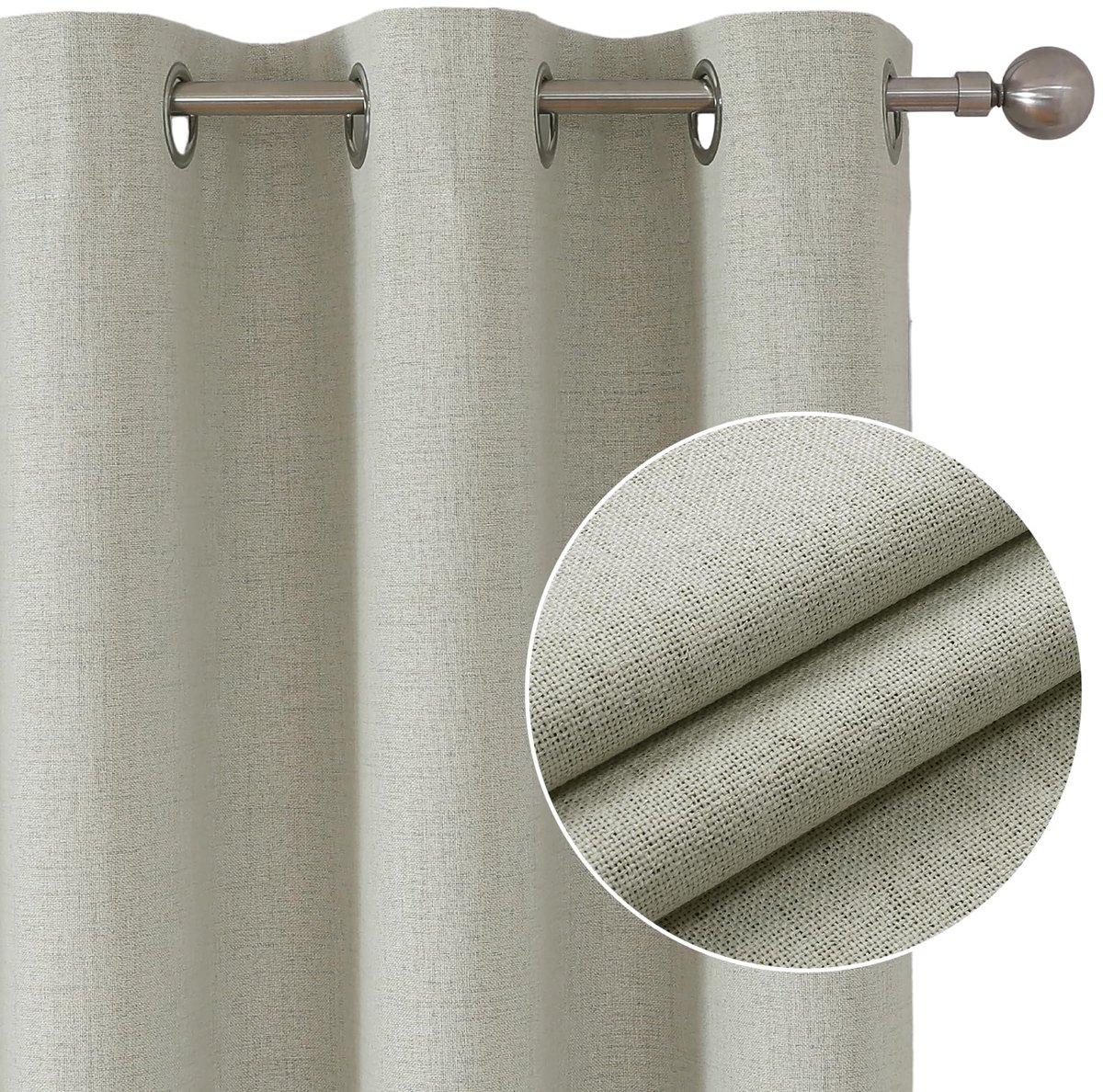 Ibenzoa Dubbellaagse Verduisteringsgordijnen met Linnenlook, 2 Stuks, Thermisch Isolatiepaneel voor Slaapkamer lichtbeige