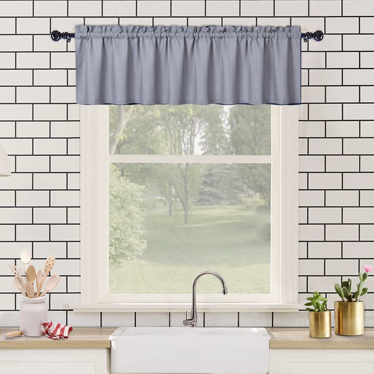 Ibenzoa Modern Grijs Keuken Gordijn – Relieflakensstof – 152cm x 38cm – Perfect voor Kleine Ramen