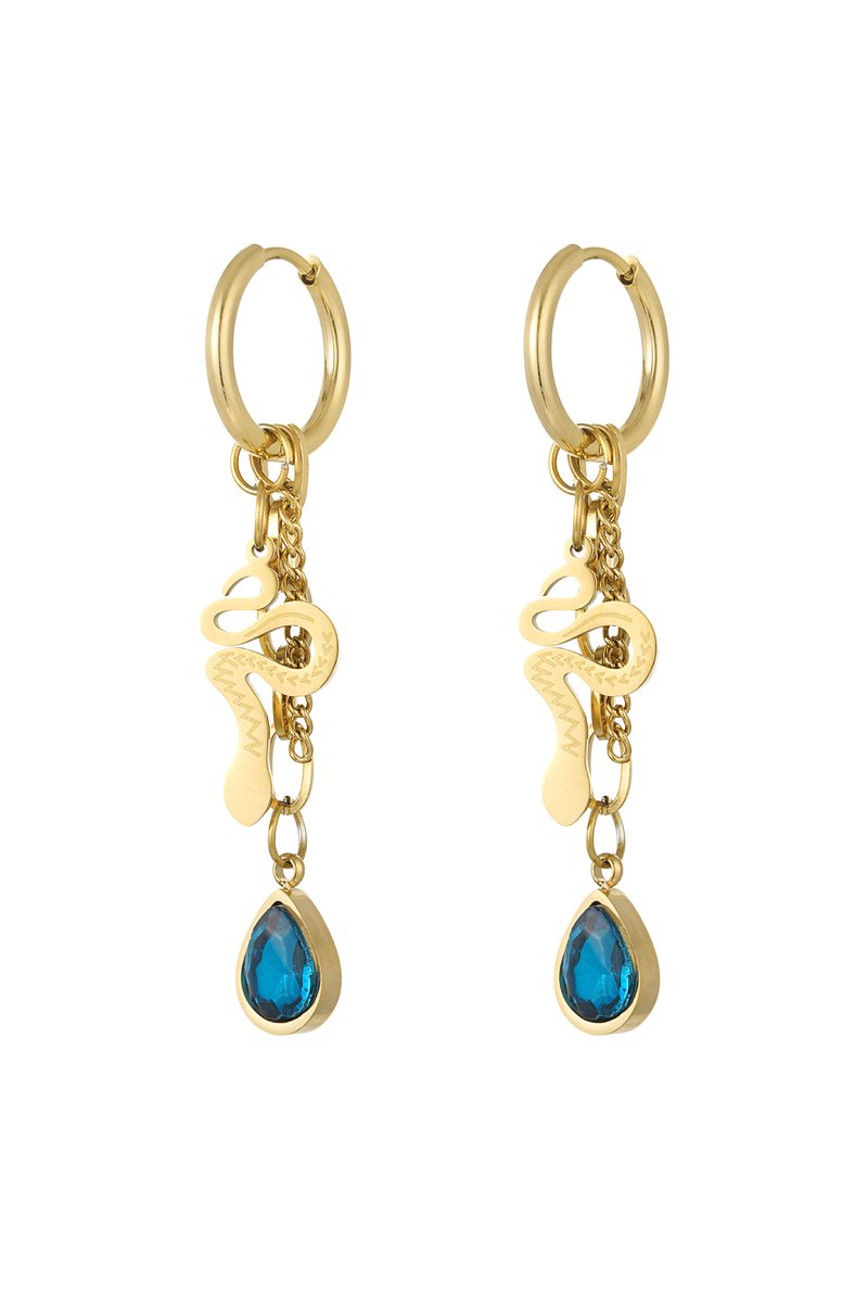 YWG - oorbellen snake soul - Goud / Blauw