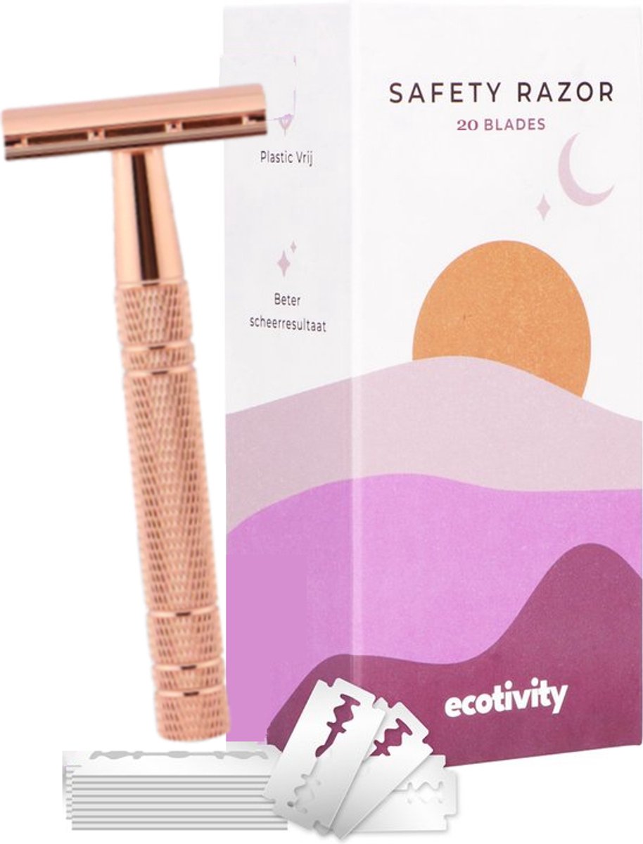 Ecotivity Safety Razor Scheermesjes voor Vrouwen met 10 Double Edge Scheermesjes - Dubbelzijdig Klassiek Scheermes - Pastel Purple - Rose Goud - Zero Wast Scheermesje Veiligheidsscheermes