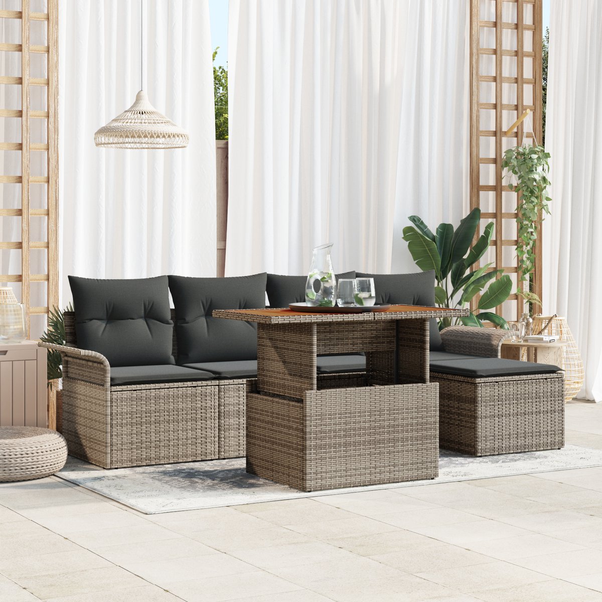 vidaXL - Tuinbank - Set - met - kussen - 6 - pcs - Grijs