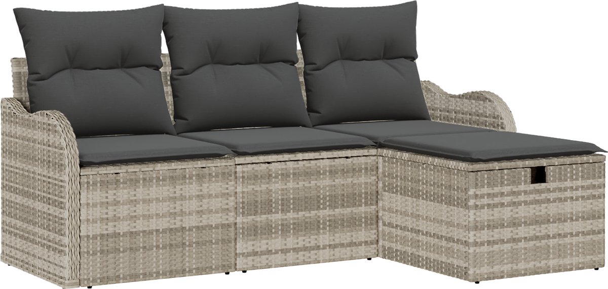 vidaXL Tuinbank - Set - 4 - st - Poly - rattan Lichtgrijs/ Donkergrijs