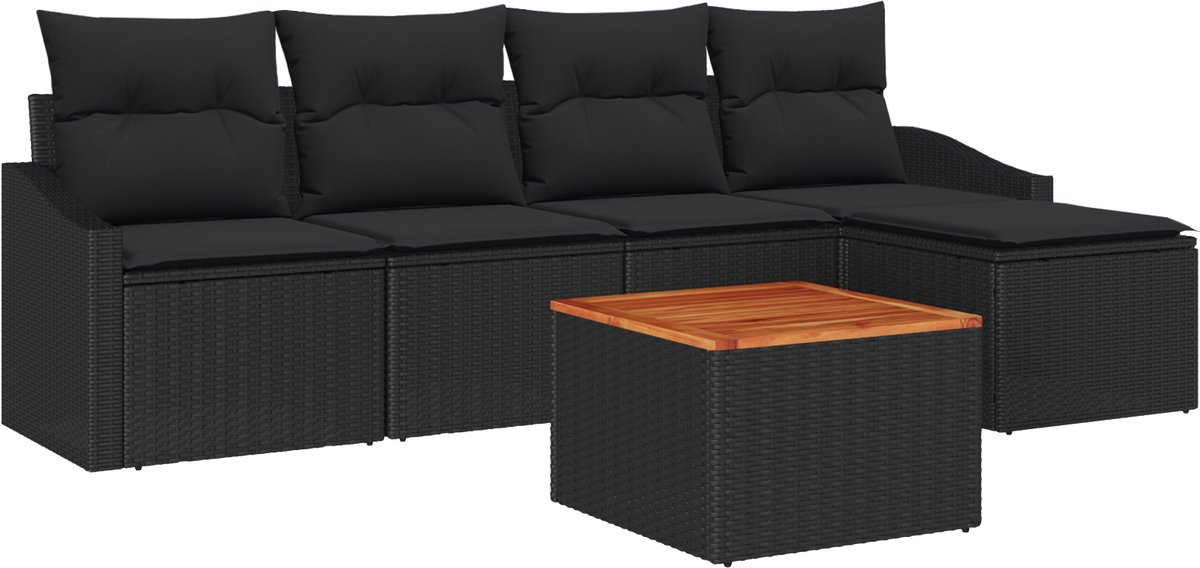 vidaXL - Tuinbank - Set - met - opslag - 6 - pcs - Zwart - poly - rattan