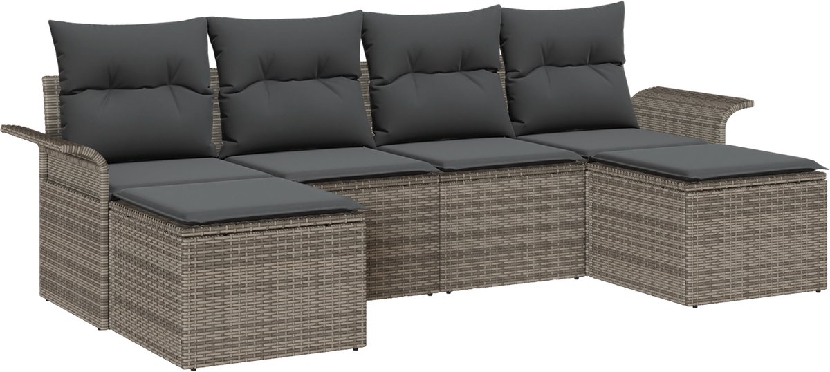 vidaXL - Tuinbank - Set - met - opslag - 6 - pcs - Grijs - poly - rattan