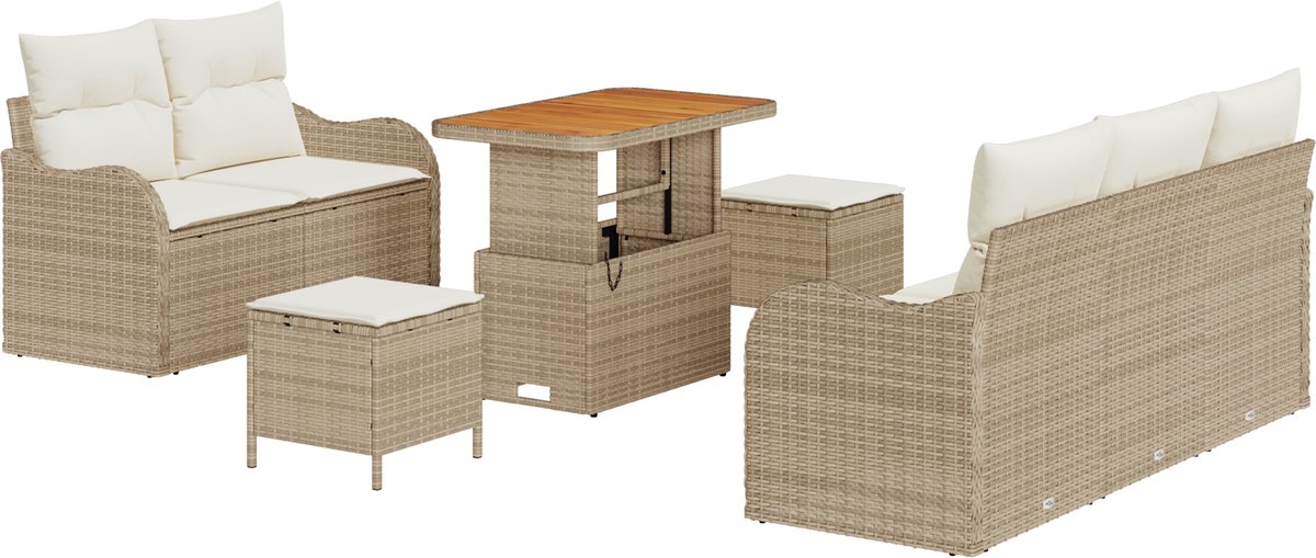 vidaXL - Tuinbank - Set - met - kussen - 8 - pcs - Beige - poly - rattan