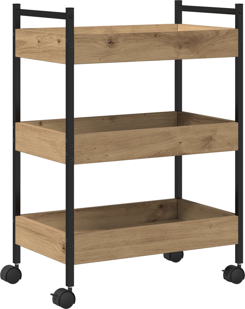 vidaXL - Keuken - Trolley - Artisan - Eiken - 50 - x - 30 - x - 70 - cm - Bewerkt - hout