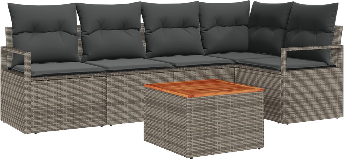 vidaXL - Tuinbank - Set - met - opslag - 6 - pcs - Grijs - poly - rattan