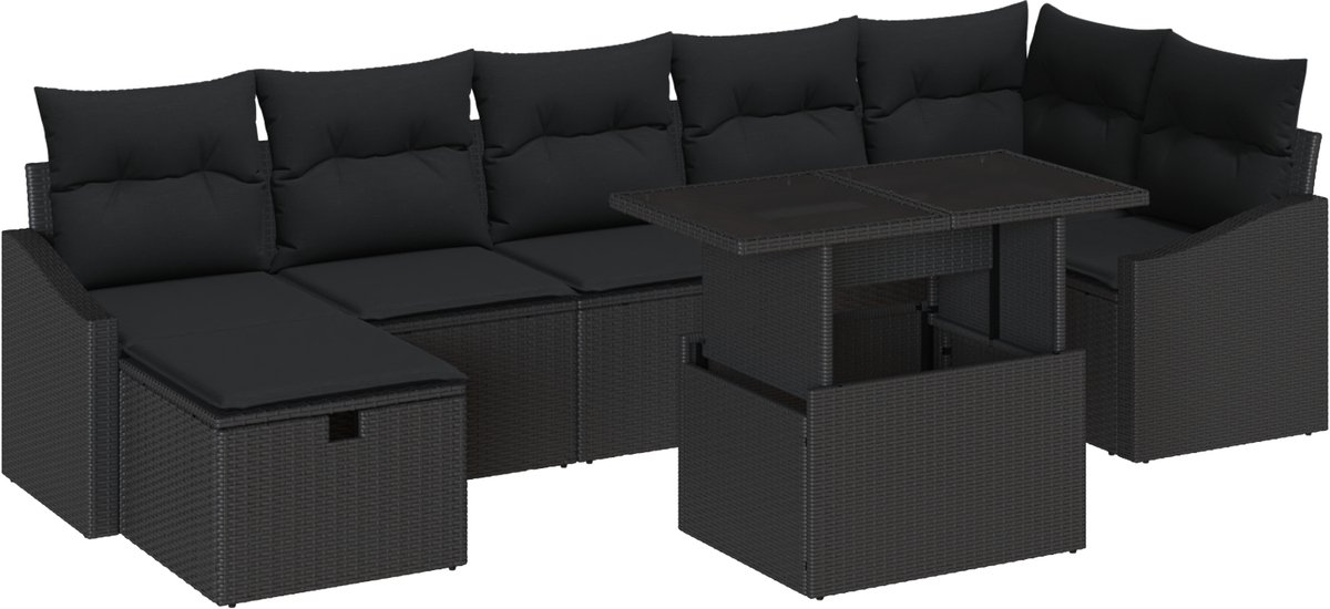 vidaXL Tuinbank - Set - 8 - st - poly - rattan Zwart/ Zwart