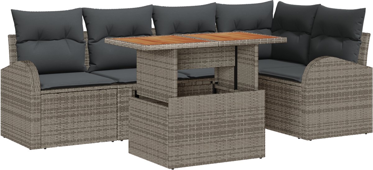 vidaXL - Tuinbank - Set - met - opslag - 6 - pcs - Grijs - Poly - rattan