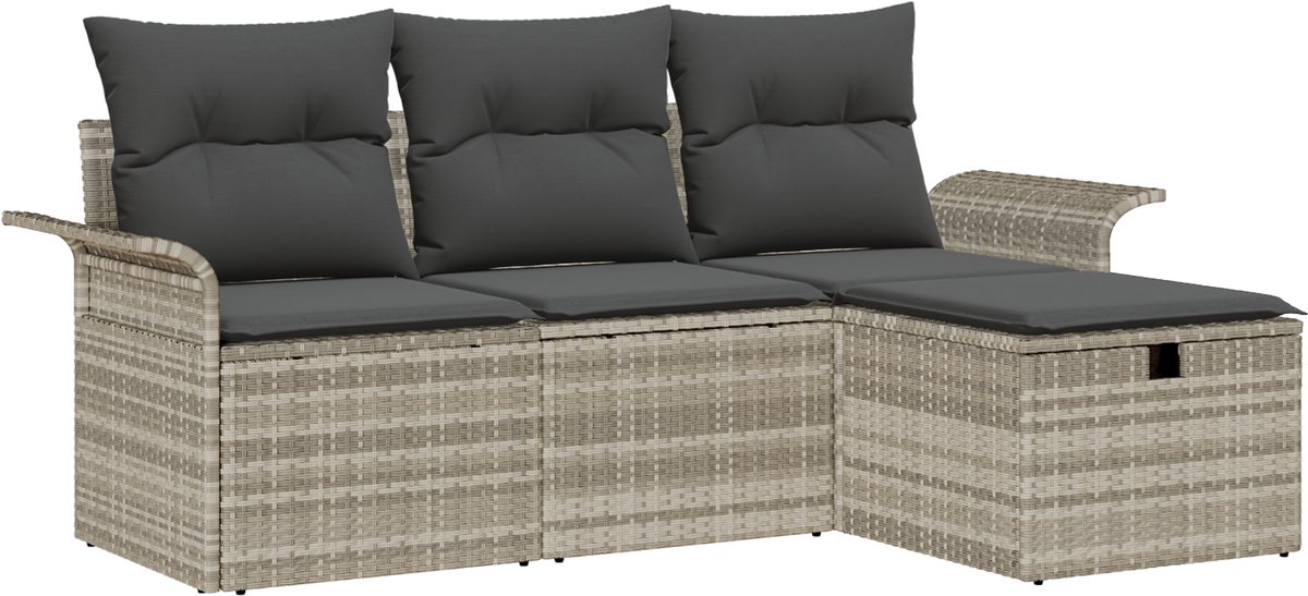 vidaXL Tuinbank - Set - 4 - st - Poly - rattan Lichtgrijs