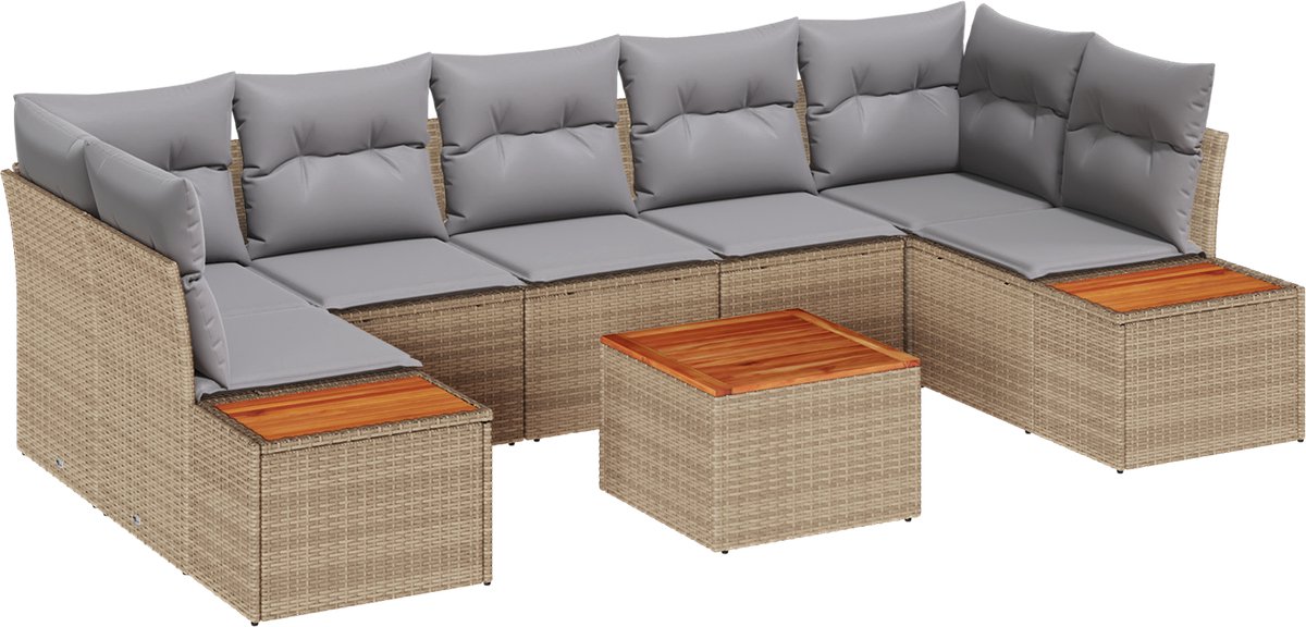 vidaXL - Tuinbank - Set - met - kussen - 8 - pcs - Beige - Poly - rattan
