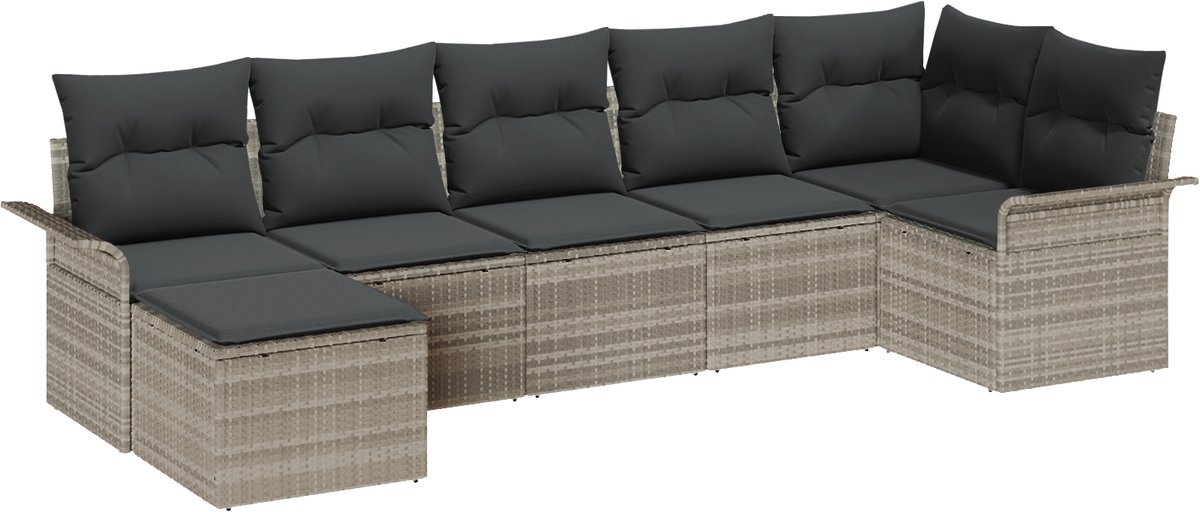 vidaXL - Tuinbank - Set - met - kussen - 7 - pcs - Lichtgrijs - Poly - rattan