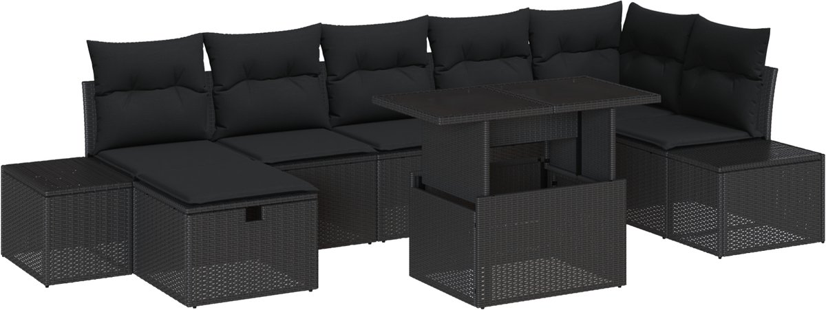 vidaXL Tuinbank - Set - 8 - st - poly - rattan Zwart/ Zwart