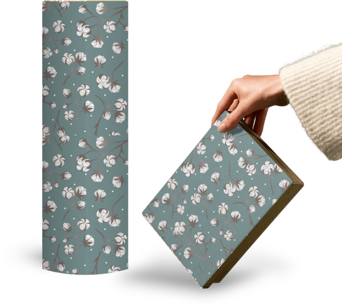 Papierrol Cadeaupapier – Katoenprint – 50cm x 100m – 90gr/m² – Inpakpapier met Katoenbloemen – Natuurlijk, Sterk & Recyclebaar – Voor Cadeaus, Styling & Retail