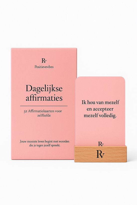 Positievevibes Affirmatiekaarten – Zelfliefde-serie – 52 kaarten – Inclusief houten standaard – Voor zelfliefde en zelfzorg