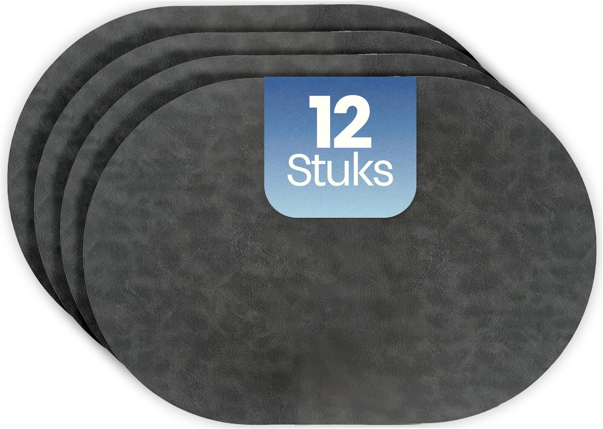 Phreeze Placemat Ovaal - 12 Stuks - Dubbelzijdige Placemats - Kunststof - Licht- & Donkergrijs