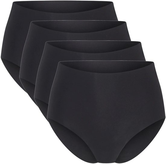 Vier zwarte Beeren maxi slips op een rij.
