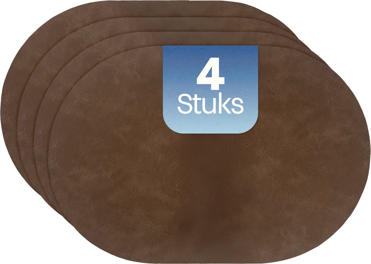 Phreeze Placemats Ovaal Kunststof Bruin - 4 Stuks - Afwasbare Onderleggers Tafel