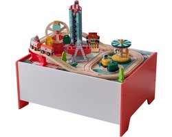 Teamson Kids Houten Treinset Speeltafel - Pretpark - Interactieve Accessoires - Inclusief Opbergtas