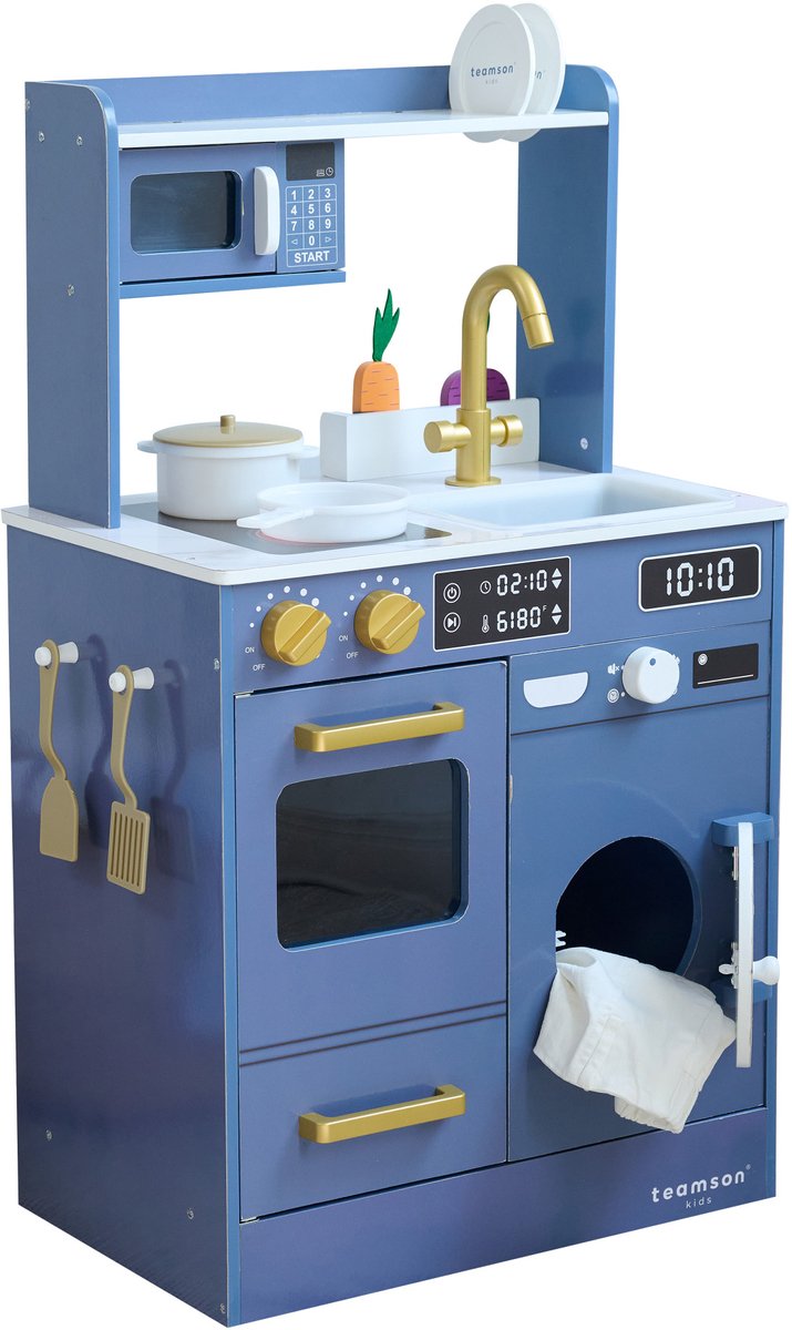 Teamson Kids Houten Speelkeuken Met Accessoires - Met Wasmachine en Mini Tuin - Blauw
