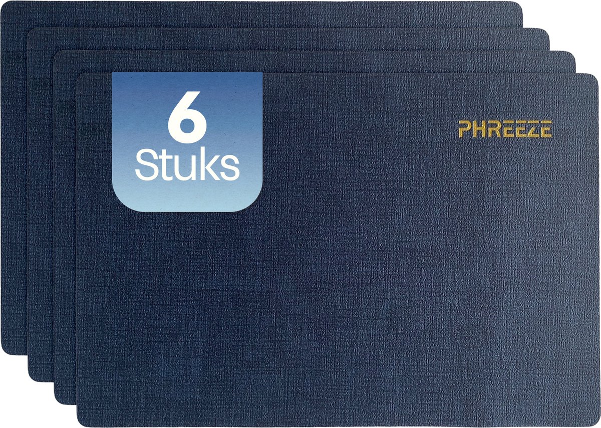 Phreeze Luxe Placemat - 30x45 CM - 6 Stuks - Wasbaar - Dubbelzijdige Placemats - Kunststof - Donker Blauw