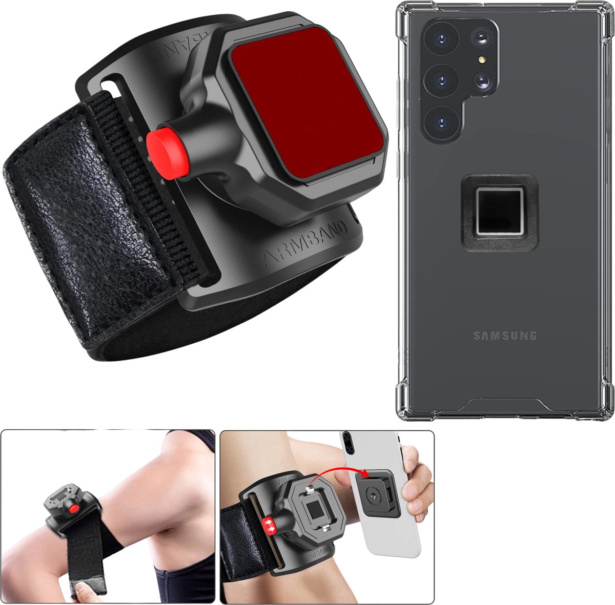 Sportarmband Met Magneet met Backcover Hoesje Geschikt voor: Samsung Galaxy S24 Ultra - Polsband - Sportband - Hardloop Armband - Bevestiging Pols of Arm - Hardlopen - Hardloopband