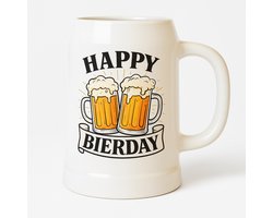 Bierpul 0.5L – Keramisch – "Happy Bierday" – Steengoed – Verjaardag Cadeau voor Bierliefhebbers