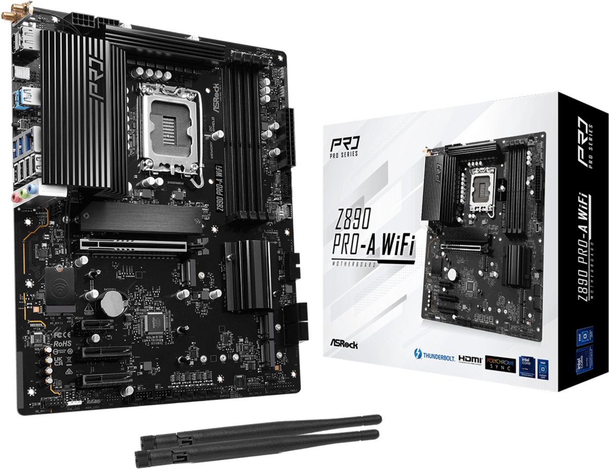 ASRock Z890 Pro-A WiFi moederbord RAID, 2.5 Gb-LAN, WIFI, BT, Sound, ATX