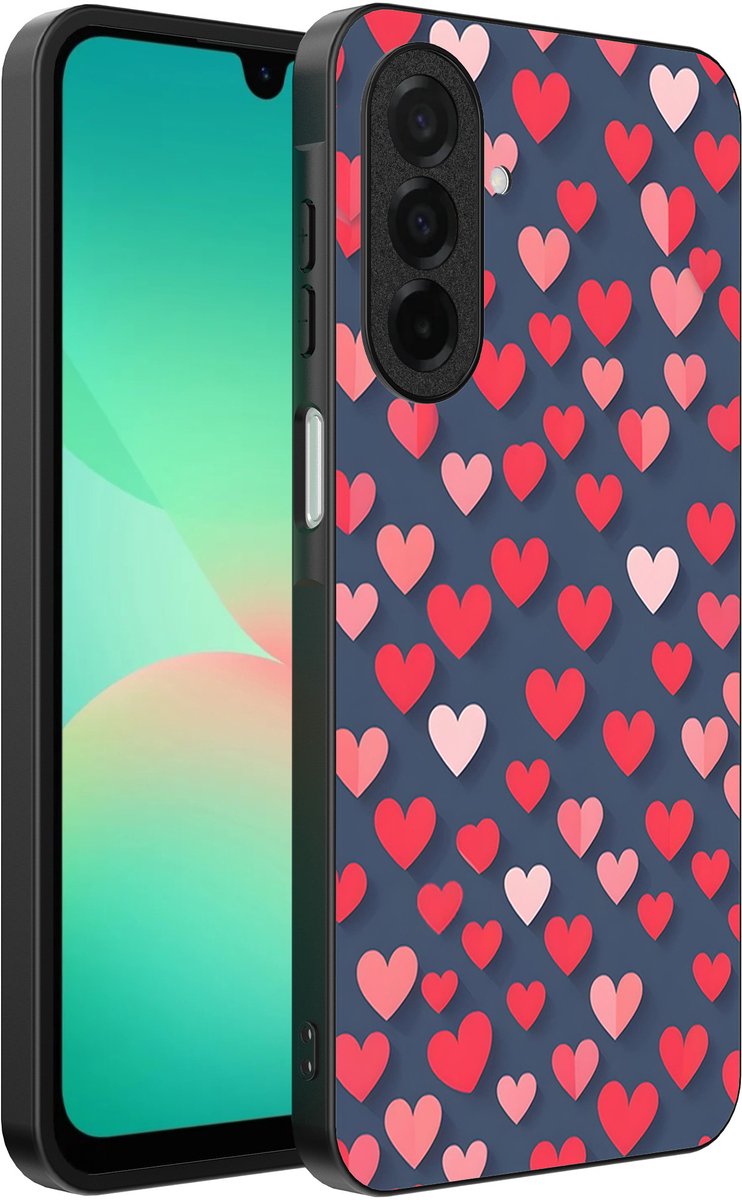 Smartphonica Telefoonhoesje Geschikt voor Samsung Galaxy A26 met Roze en Rode Hartjes Opdruk - TPU Backcover Case With Rosé and Red Heart Design geschikt voor Samsung Galaxy A26