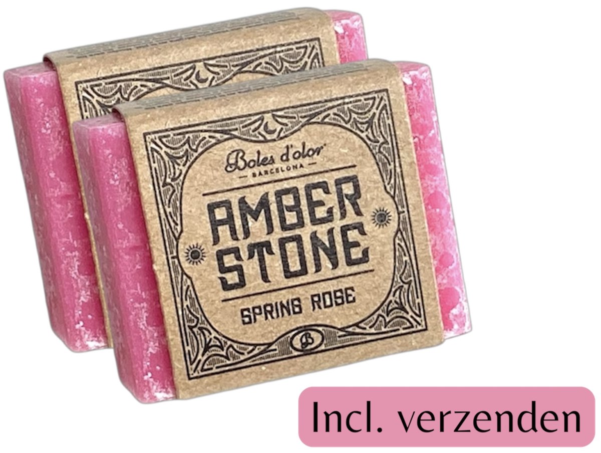 Amberblokjes 2x 'Boles d'olor Spring Rose' - Incl. verzenden - Rood - Roos - Rozen - Amber stone blokjes - Geurblokje - Geurverfrisser - Luchtverfrisser - Huisparfum - Parfum - Fris - Wc - Toilet - Kleding - Kast - Lade - Brander - Geurzakje
