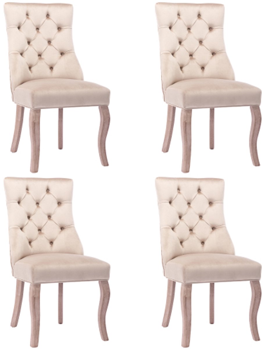 Merax Luxe Eetkamerstoelen Set van 4 - Velvet Stoelen met Hoge Rugleuning - Beige