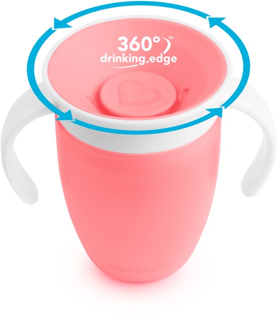 Munchkin Miracle Anti-Lek 360° Drinkbeker - Trainer Cup - Oefenbeker voor Baby en Kind - 207ml - Roze