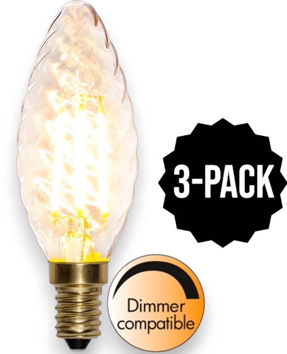 3-Pack | Kaarslamp - E14 - 4W - Super Warm Wit