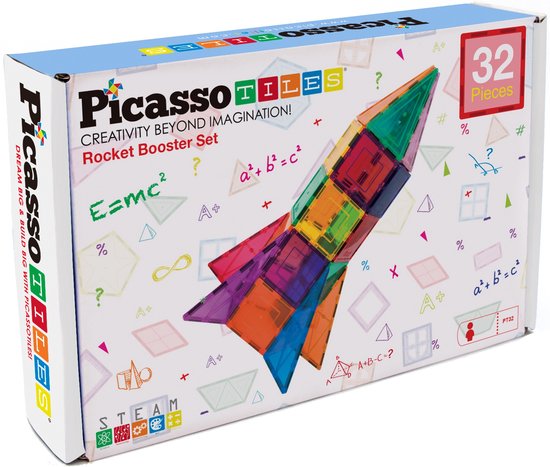Tactic Picasso Tiles - Constructiespeelgoed - Magnetic Tiles - Magnetische Tegels - Rocket Booster: 32-delig