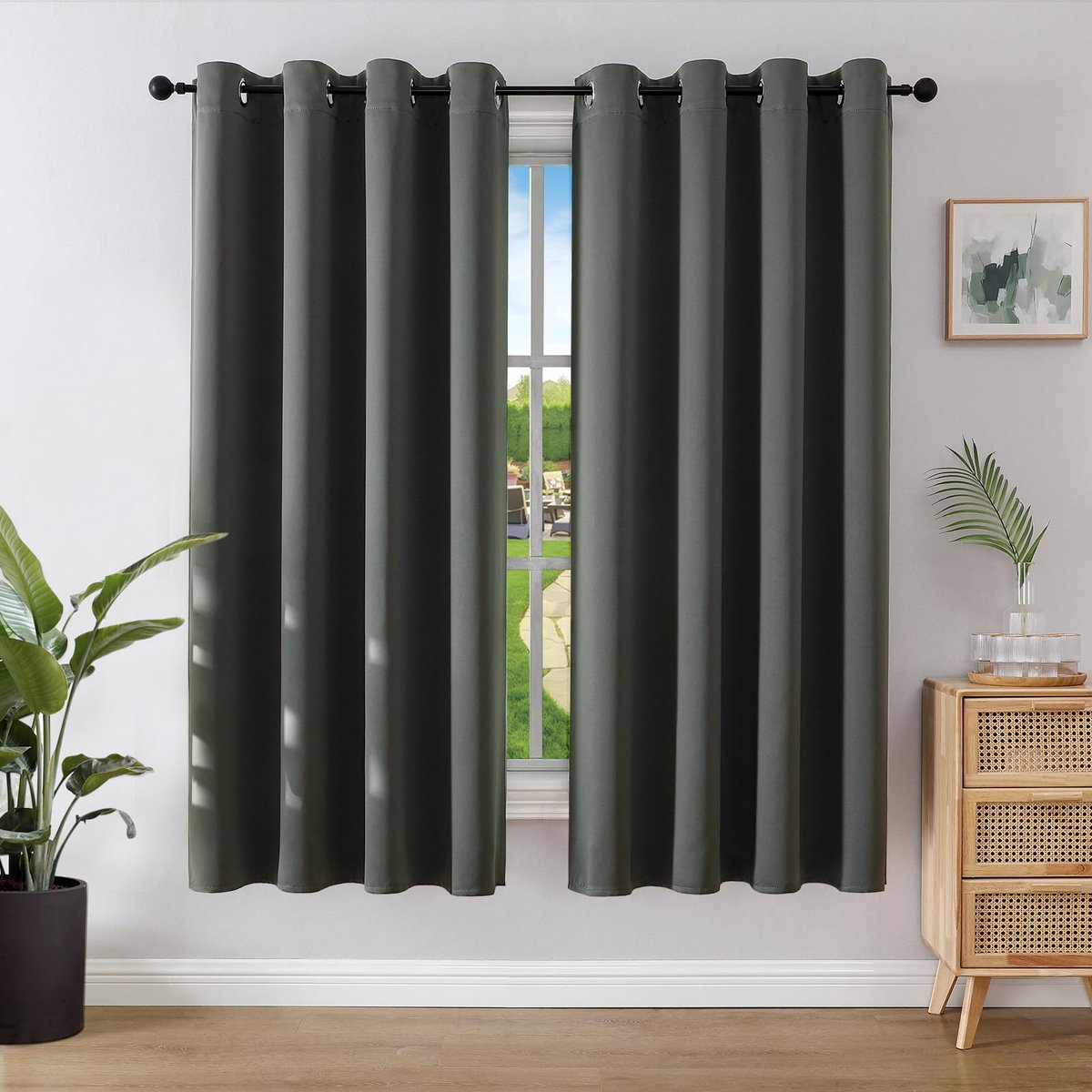 Ibenzoa® Verduisteringsgordijnen met Ringmontage, 2 Stuks, Donkergrijs, 158 x 106 cm - Thermisch Isolatiepaneel voor Slaapkamer en Woonkamer